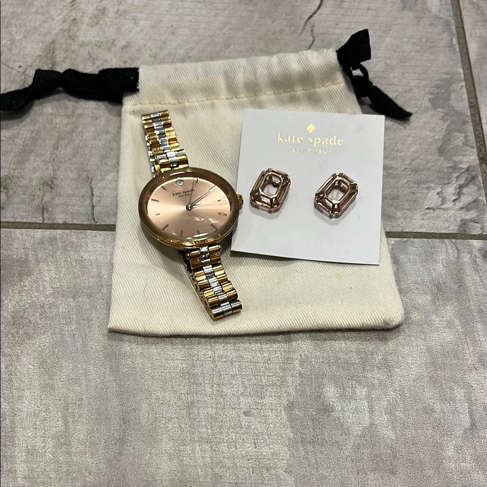 Kate Spade Rose Gold Watch & matching earrings